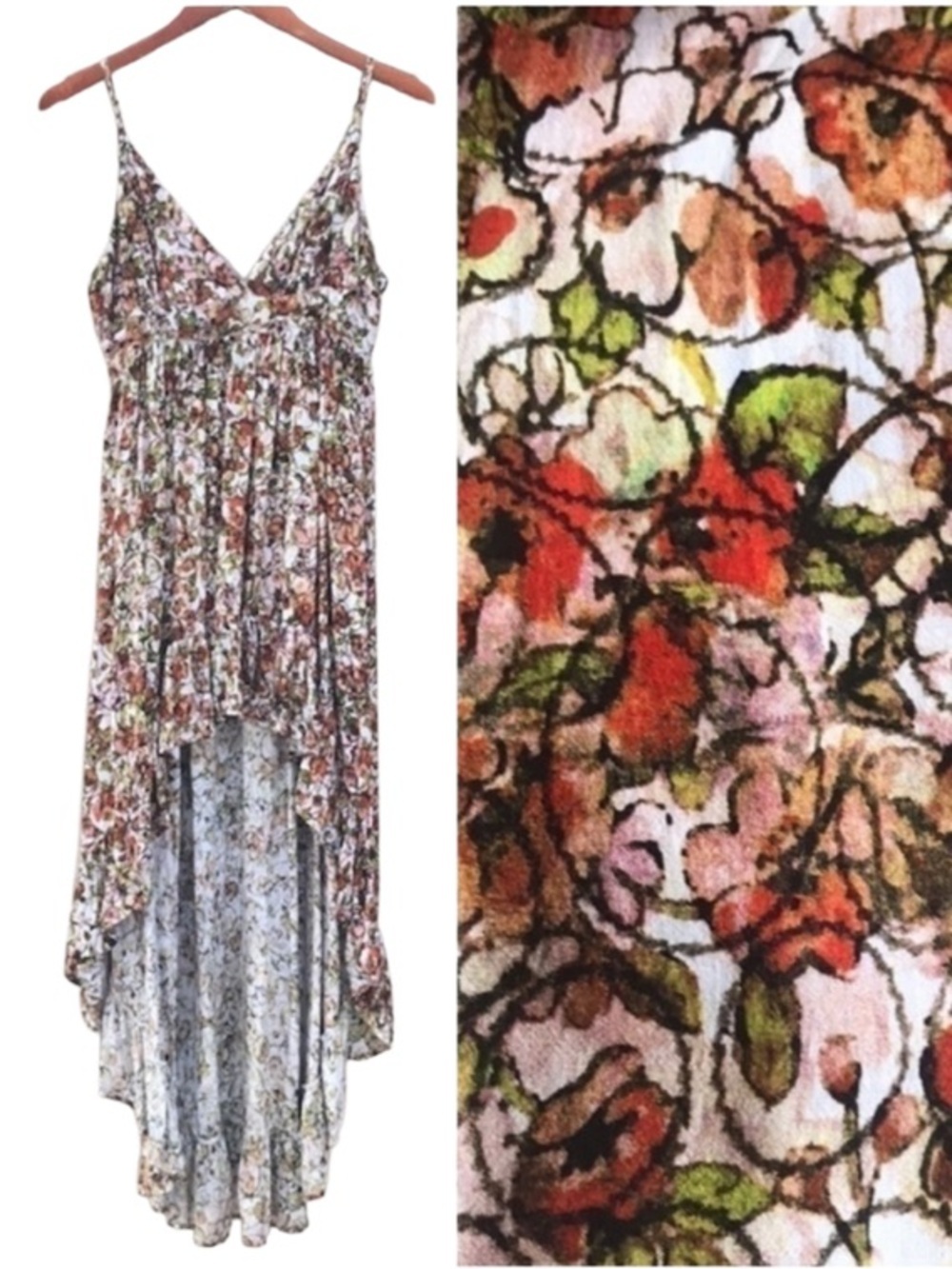 MINKPINK Floral High Low Ruffle Hem Sleeveless Flowy Dress